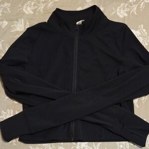 Black Cropped Zip-Up Athletic Jacket